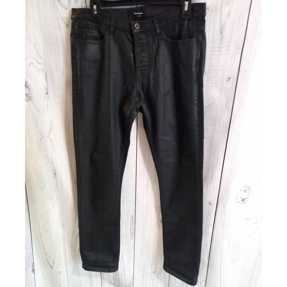 The Kooples | Navy Blue Coated Slim Hidden Button-Fly Jeans